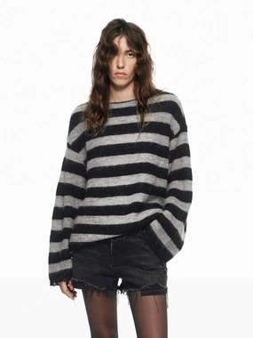 Brushed Interior Ribbed Trim Details Drop Shoulder Loose Sweater