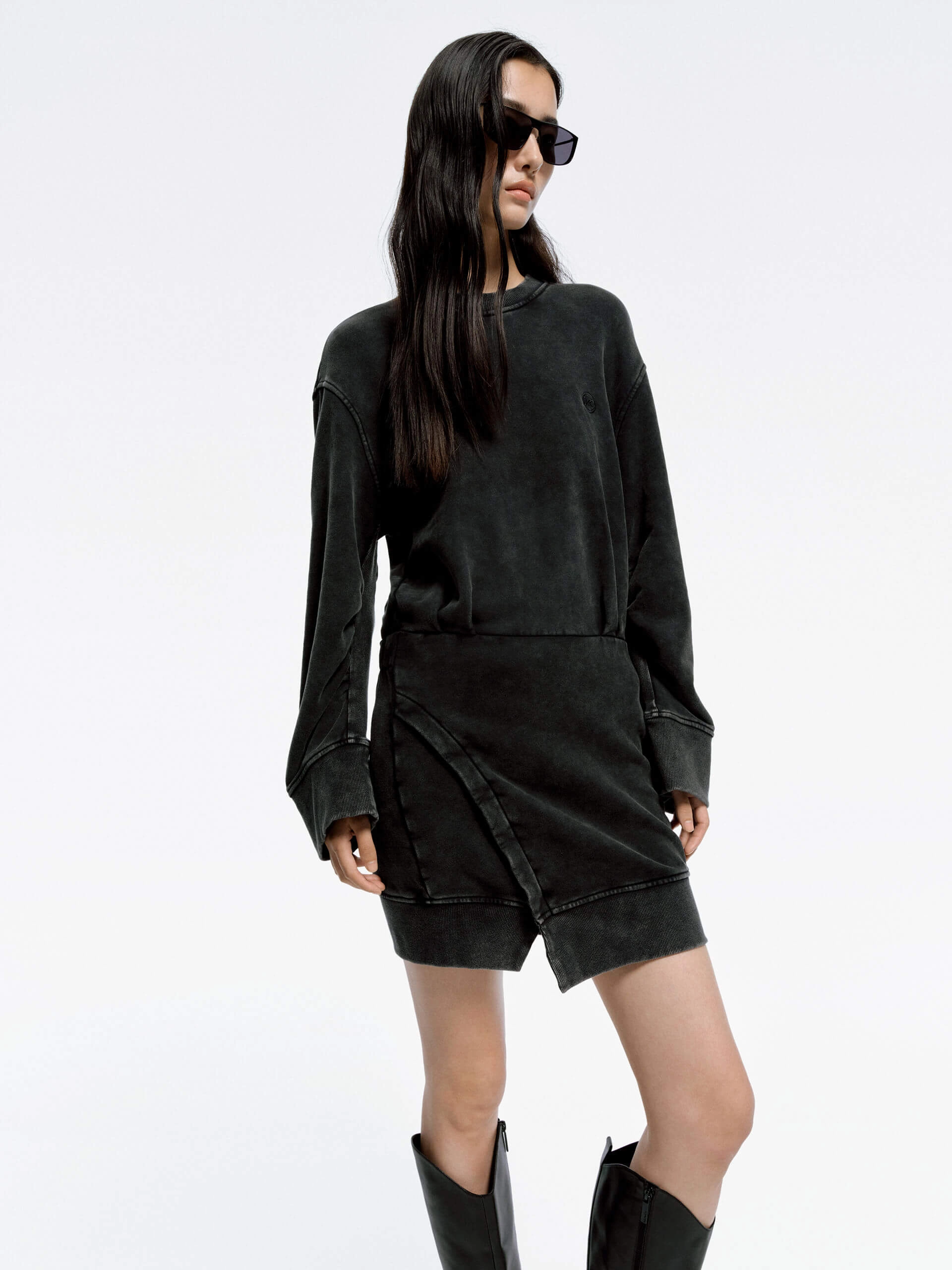 Heart Tone Casual Mode Drop Shoulder Mini Dress