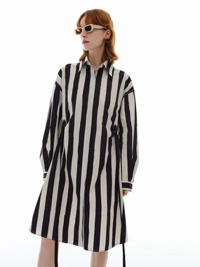 Texture Blend Pose Sweet Drop Shoulder Striped Dress