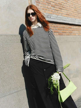 MultiLayer Stitching AntiStaticFabric Drop Shoulder Striped Sweater