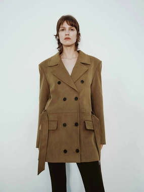 Suede Texture Belted Coat All Year Use