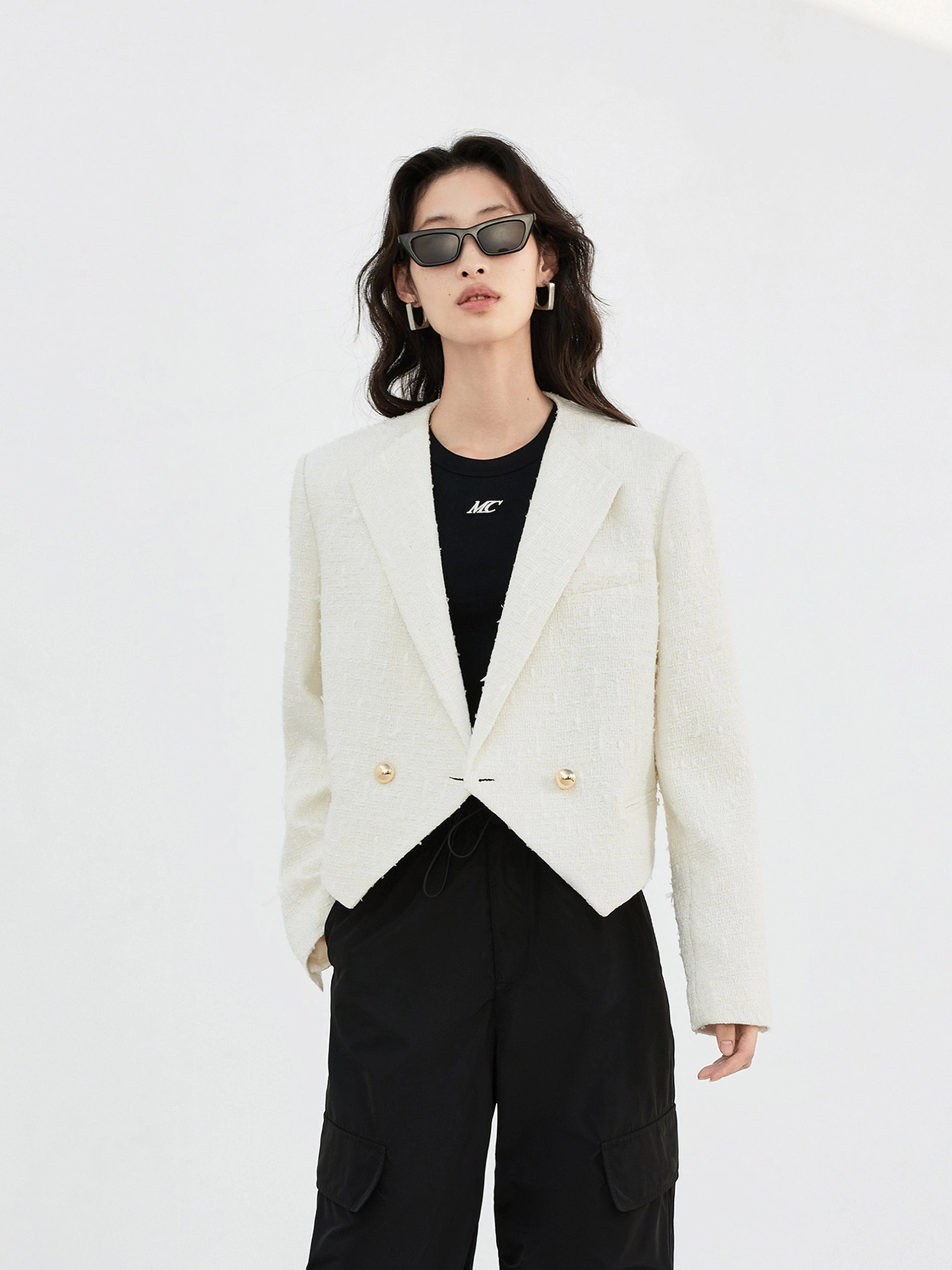 Textured Cropped Jacket Quick Release Buckle