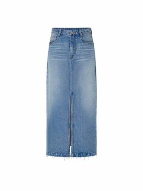 Slit Detailed Maxi Denim Skirt Sustainable Material Blend Comfy Flex