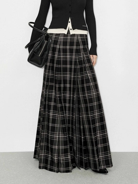 Flowy Plaid Maxi Skirt Soft Stretch