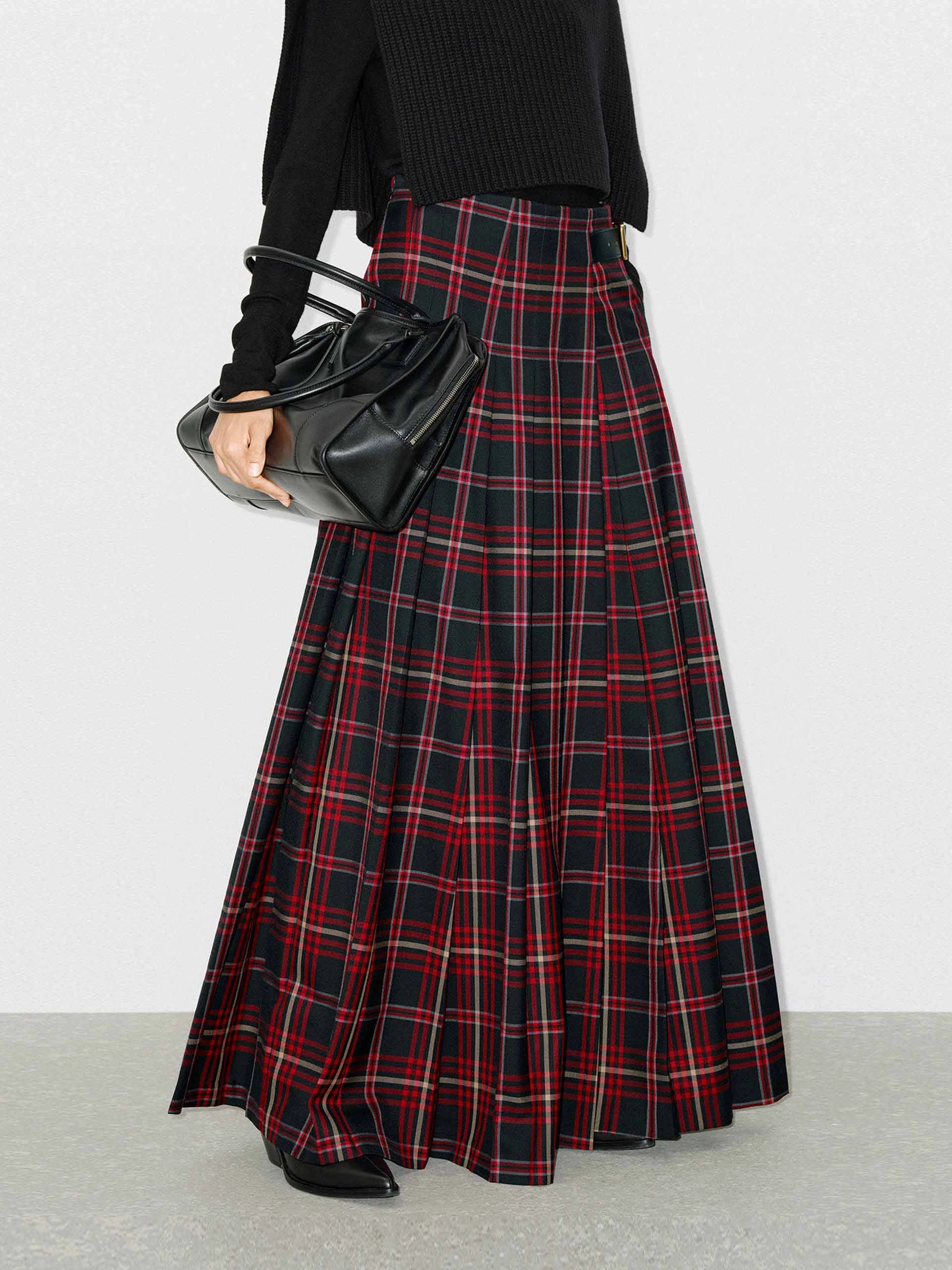 Flowy Plaid Maxi Skirt No Fuss Fit