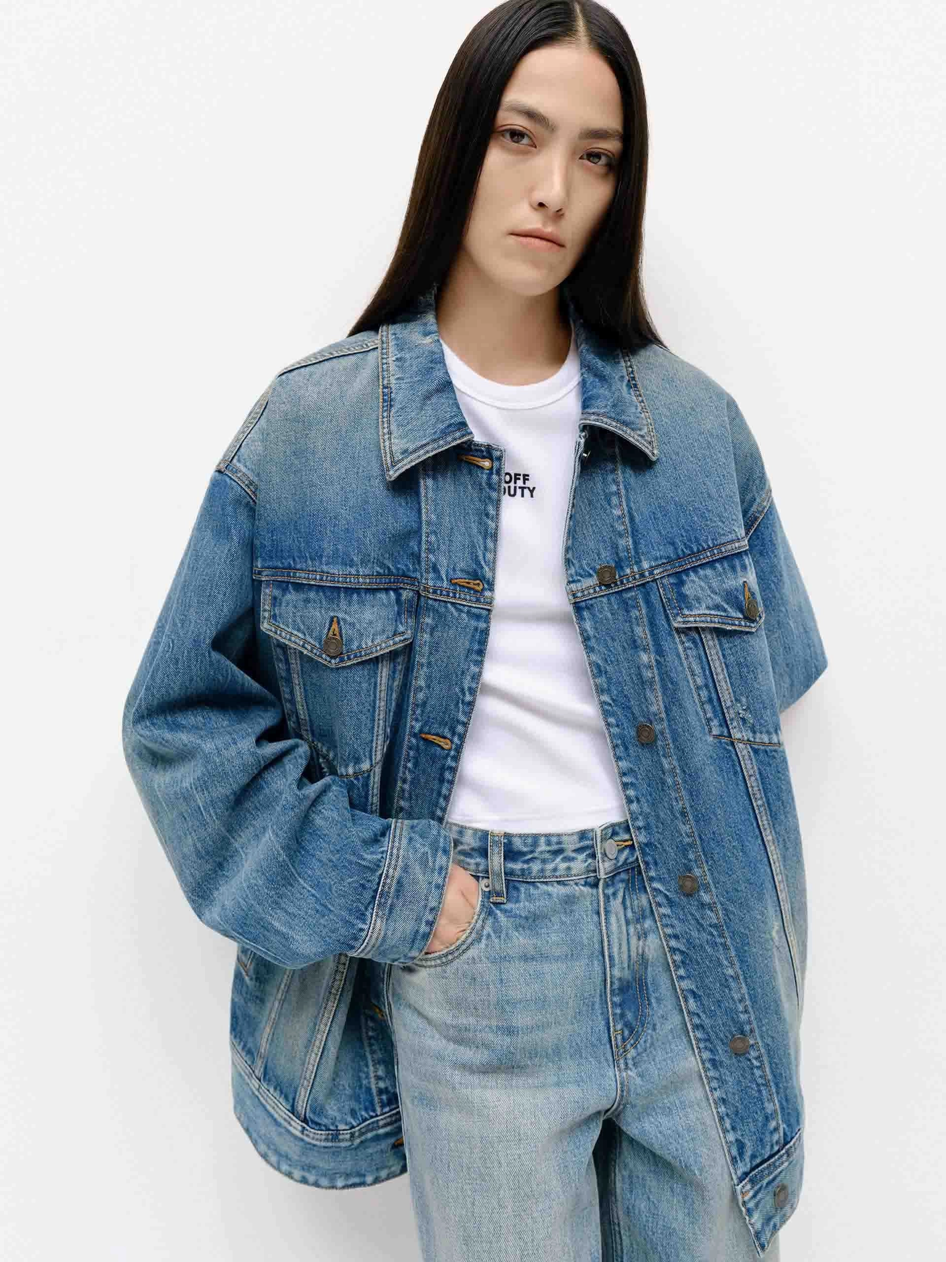 Blue Wash Loose Jacket Sleek Outdoor Look