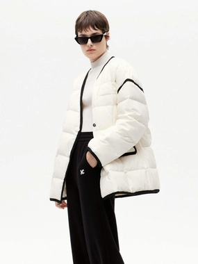 Quilted Stitching Compact Travel Friendly Contrast Trim Puffer Jacket