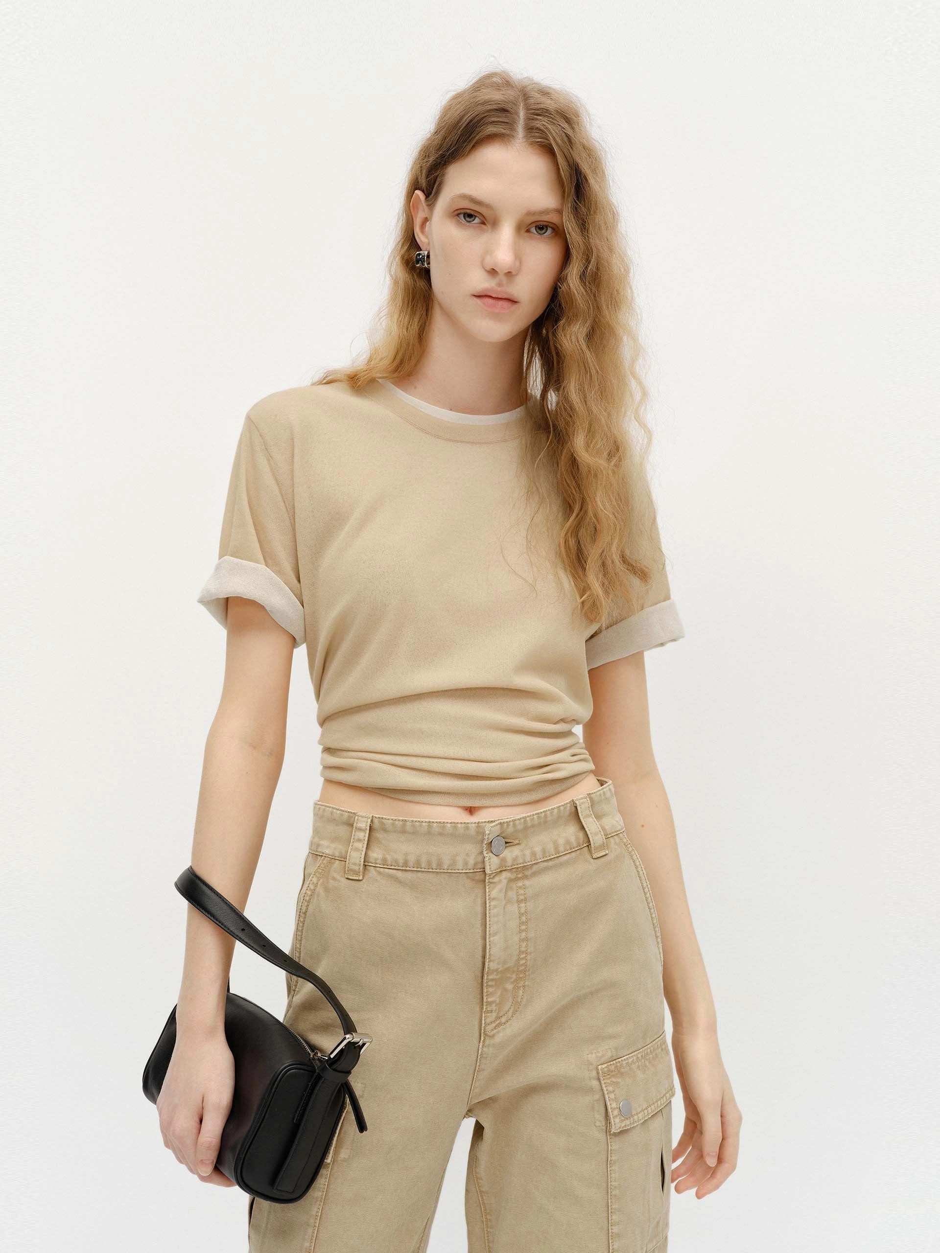Minimalist Collar UPF Protective Fabric Cotton Blend Layered Top