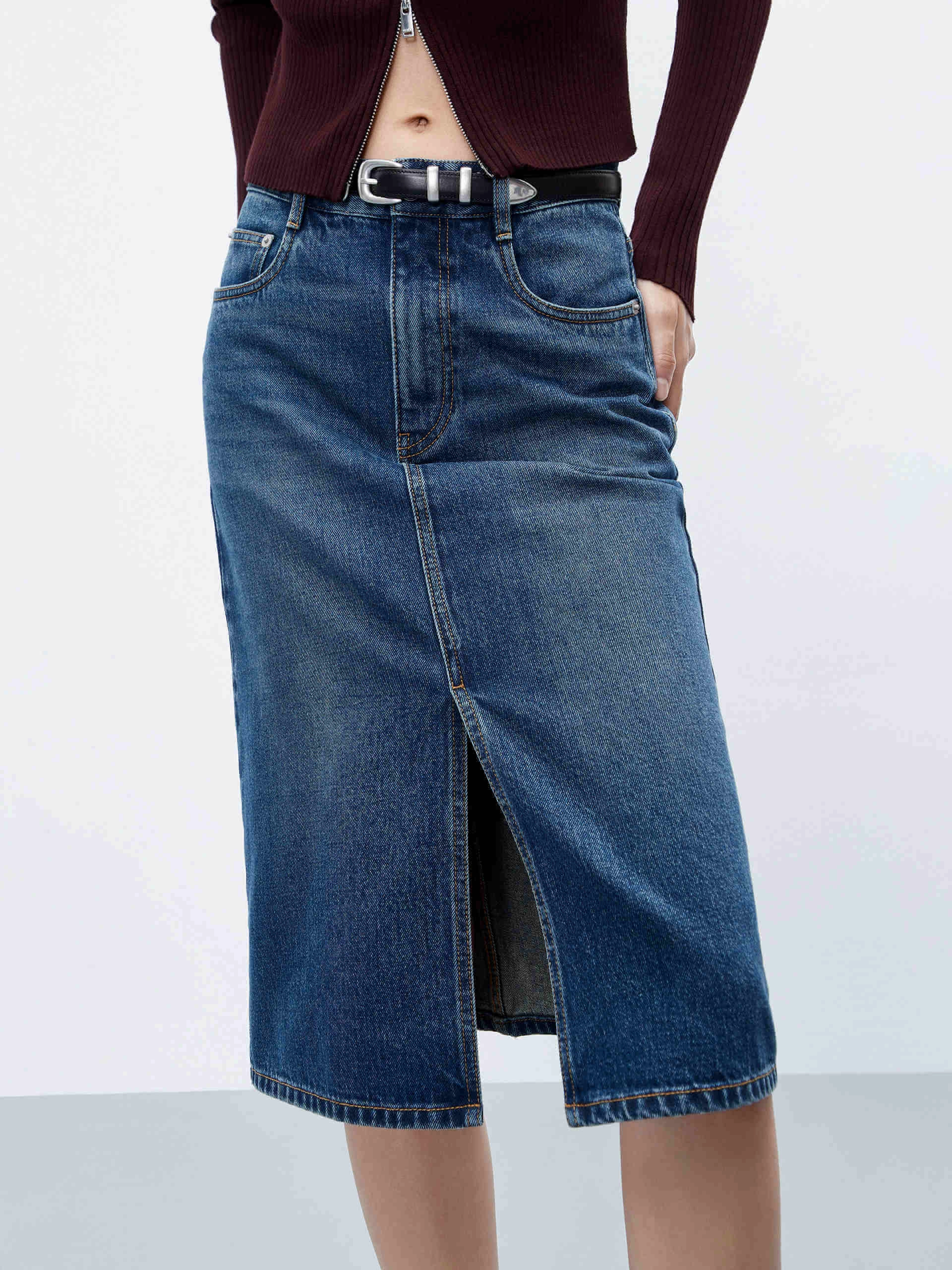 Denim Front Slit Skirt Chilly Wear