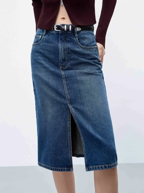 Denim Front Slit Skirt Fit Comfort
