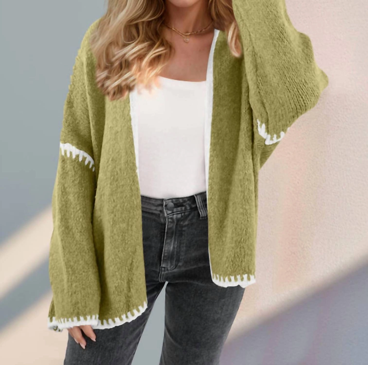 Open Front Cardigan In Sage Green Trendy Layering Everyday Wear