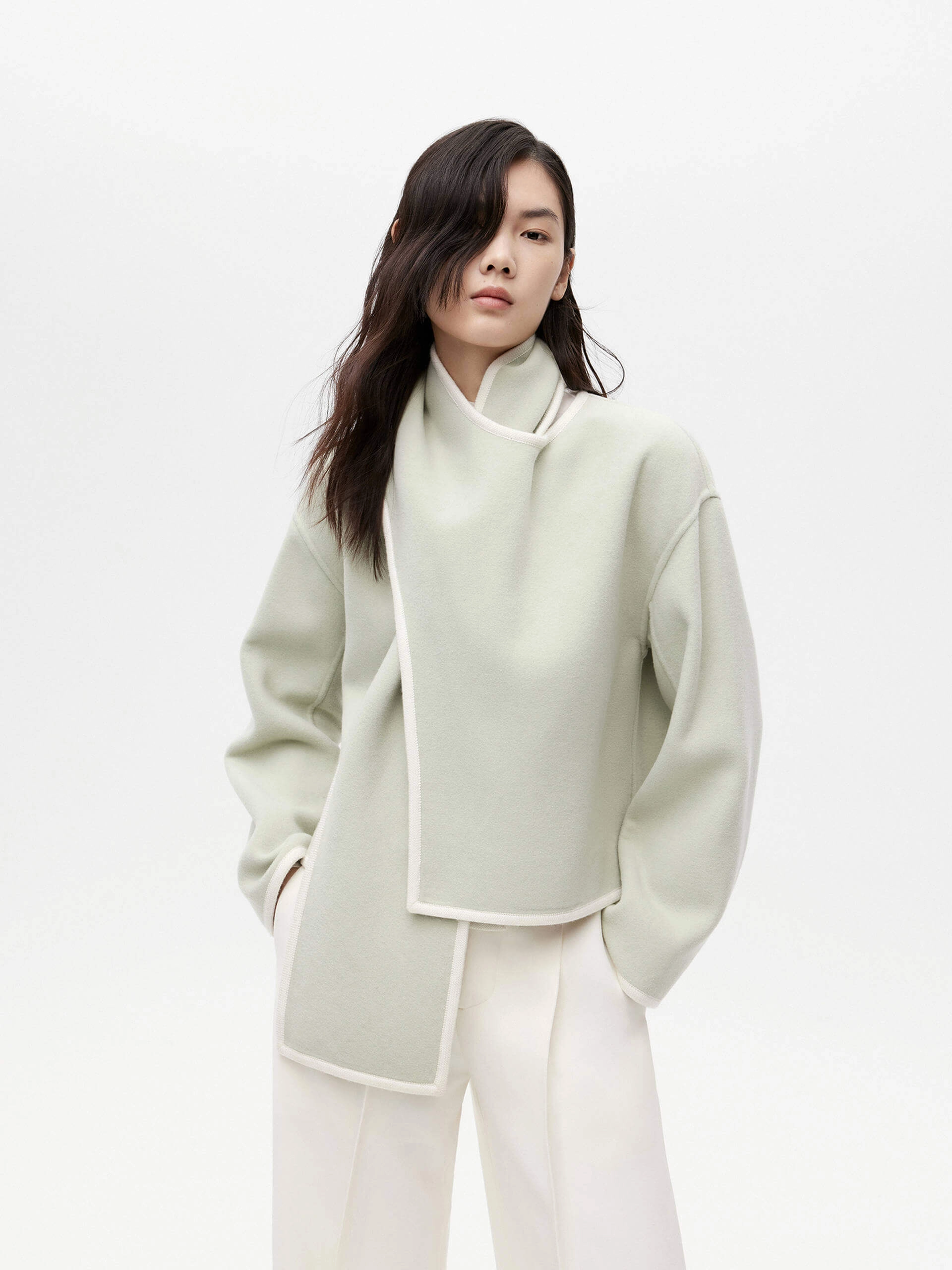 Scarf Collar Cropped Coat Layered Collar Design