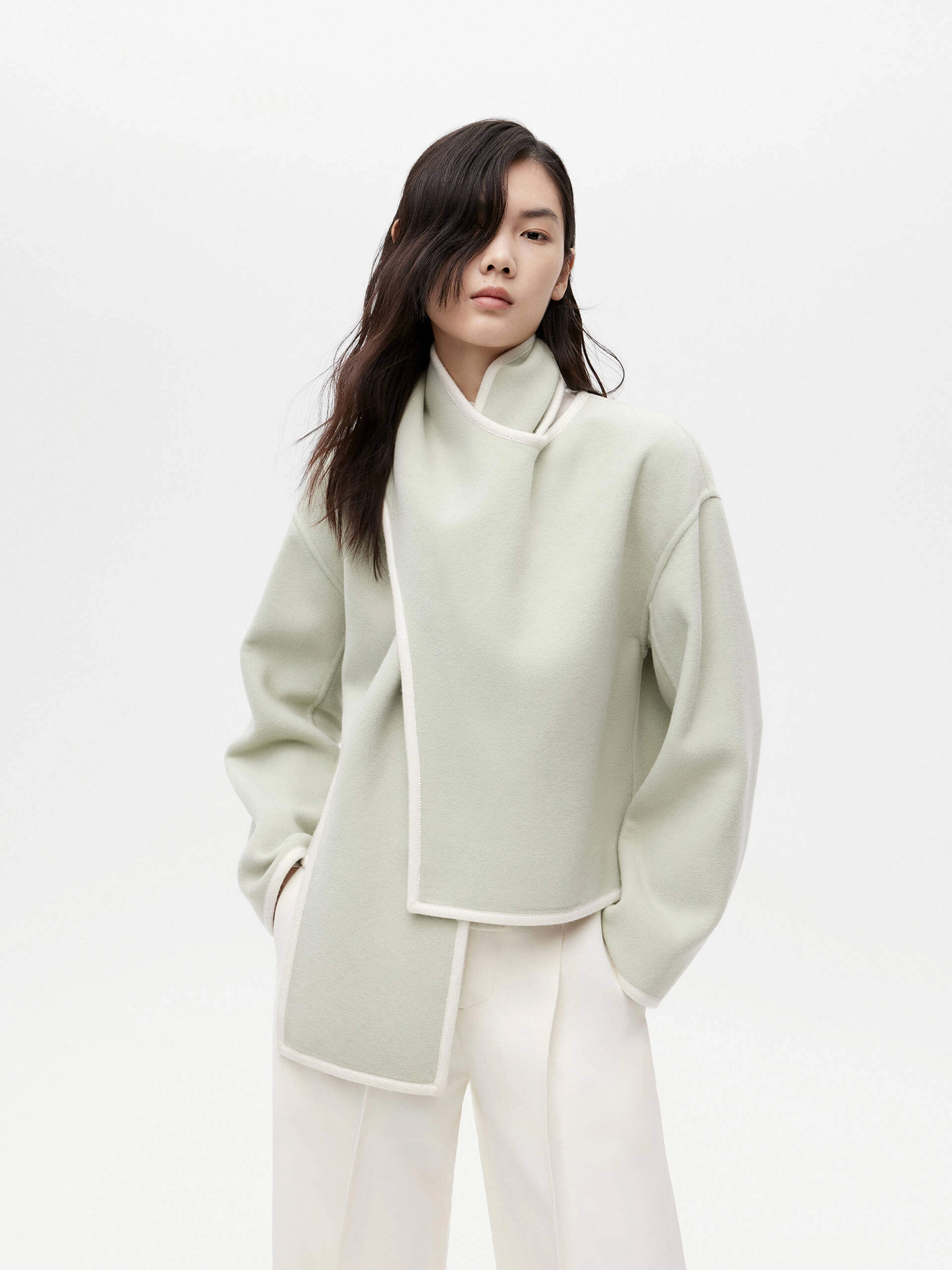 Elegant Look Scarf Collar Cropped Coat