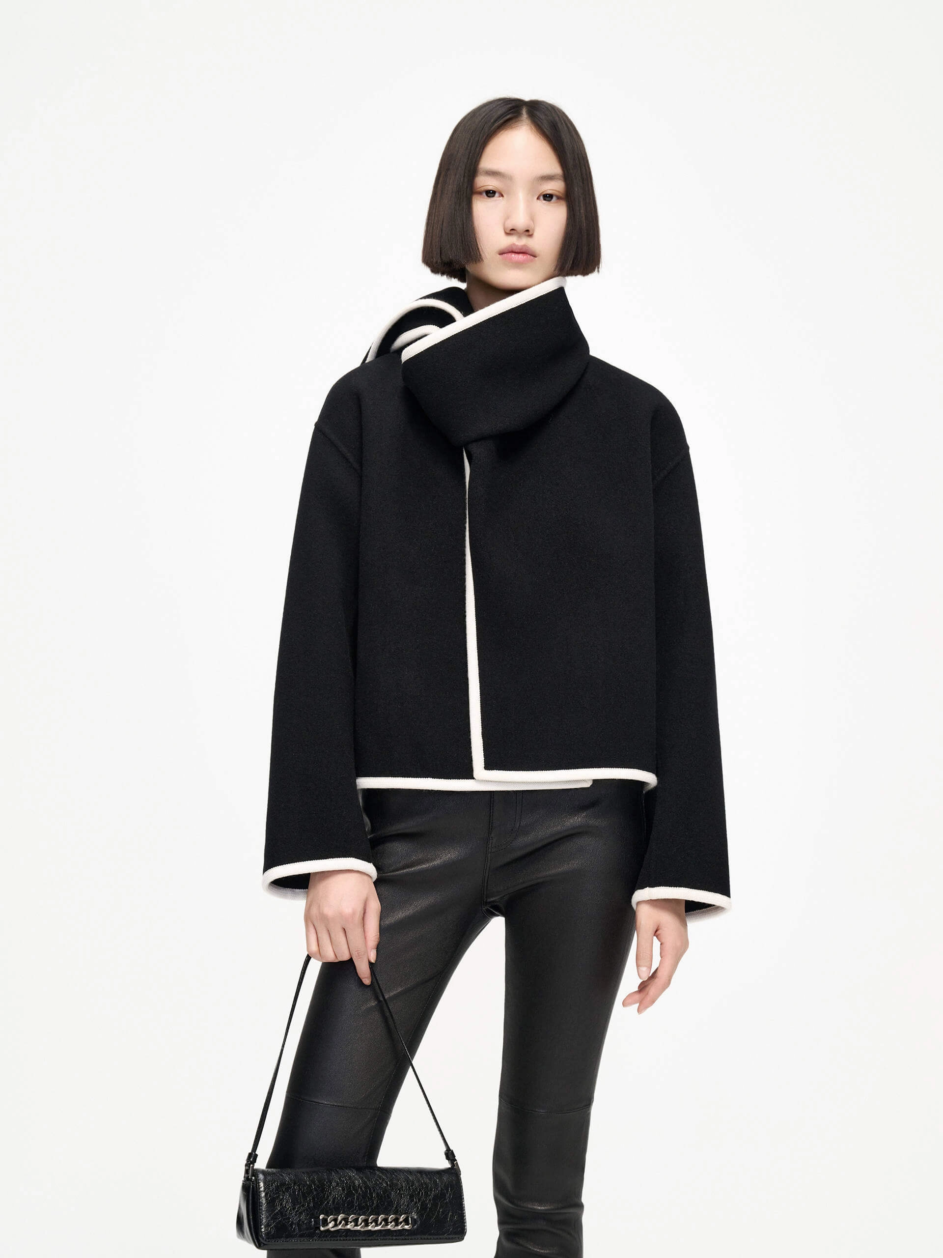 Adjustable Collar System Scarf Collar Cropped Coat