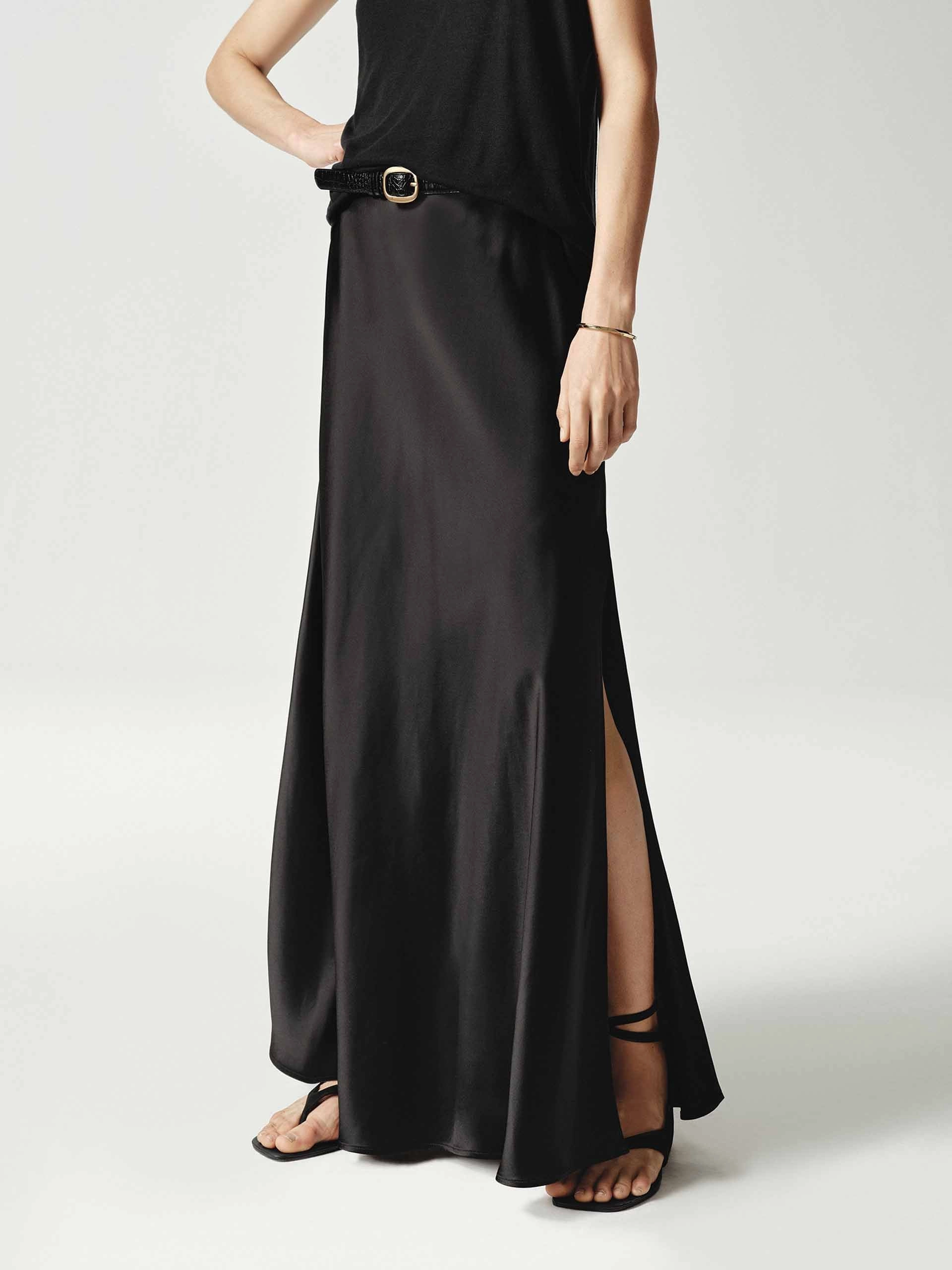 Side Slit Satin Maxi Skirt Workwear