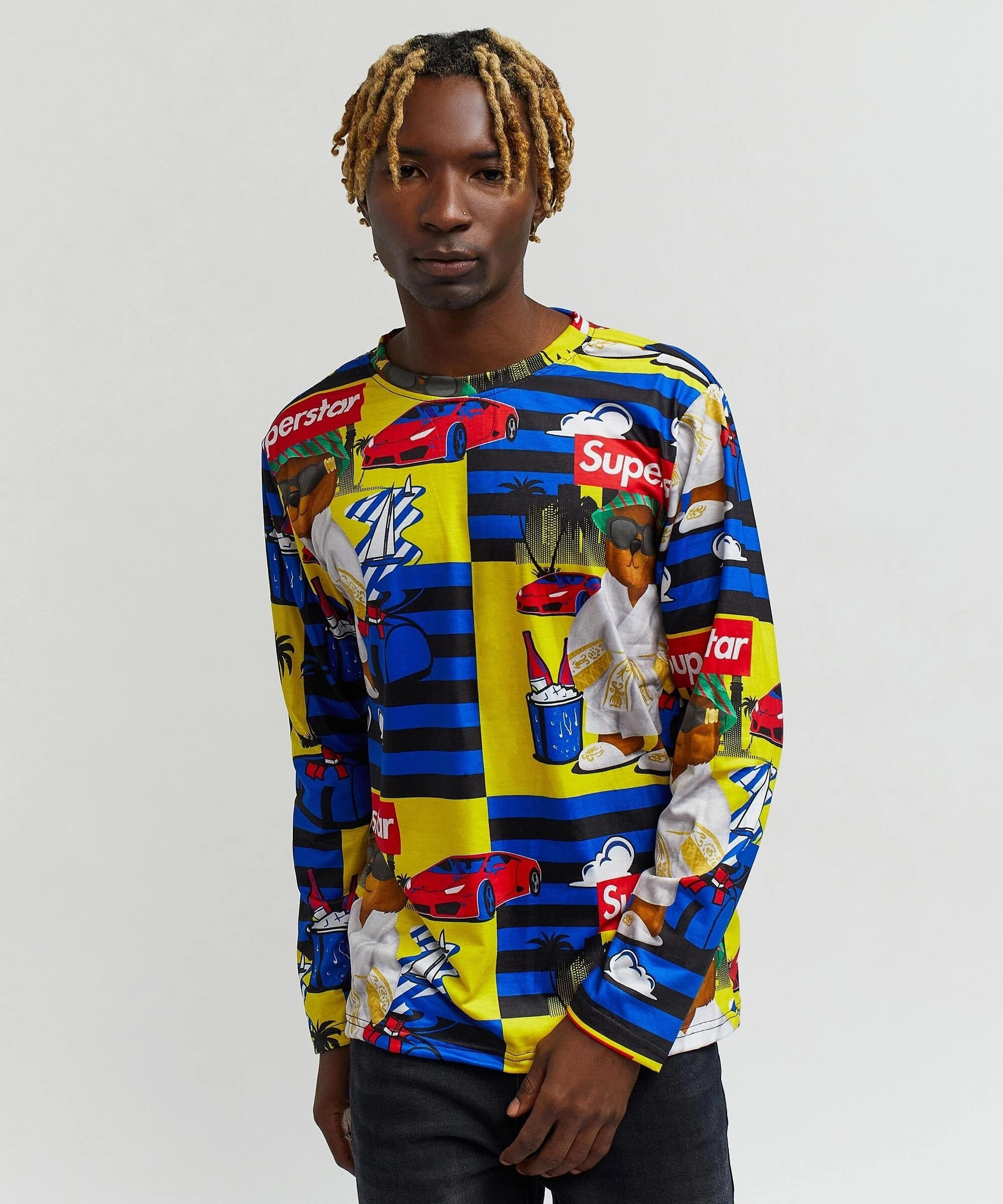 Elegant Cut TemperatureRegulatingLining Superstar Allover Print Long Sleeve Tee