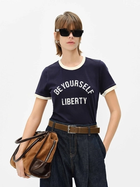 Daily Trend Flexible Ribbed Cuffs Contrast Trim Letter T-shirt