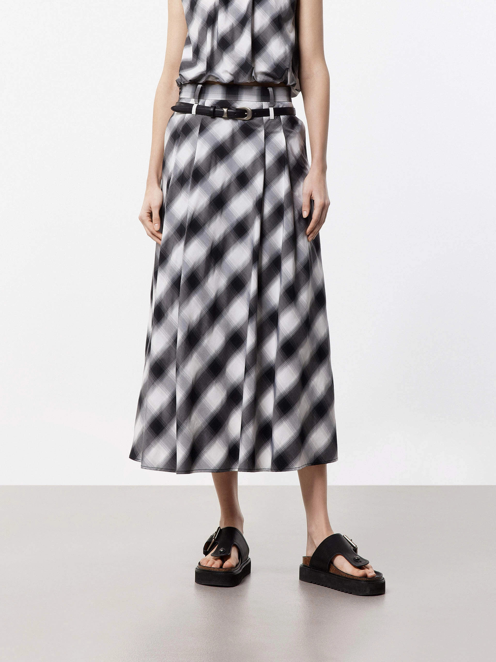 Include Belt Plaid Skirt Slimline Fit High Durability Stitching