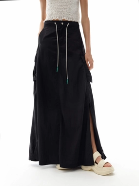 Drawstring Waist Maxi Skirt High Quality Material Effortless Wear