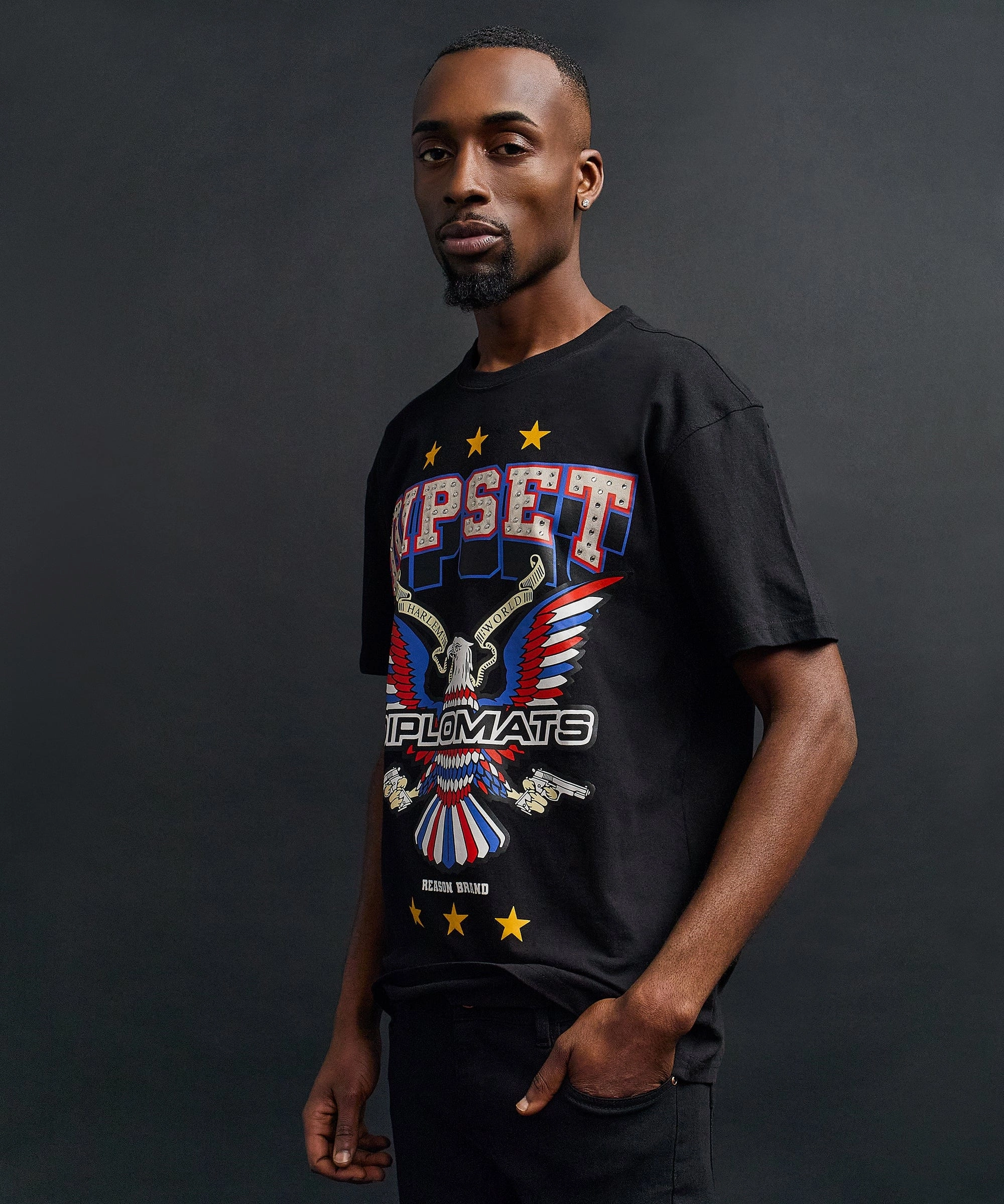 NonScratchyLining BrushedInnerSurface Eagle Members Short Sleeve Tee - Black