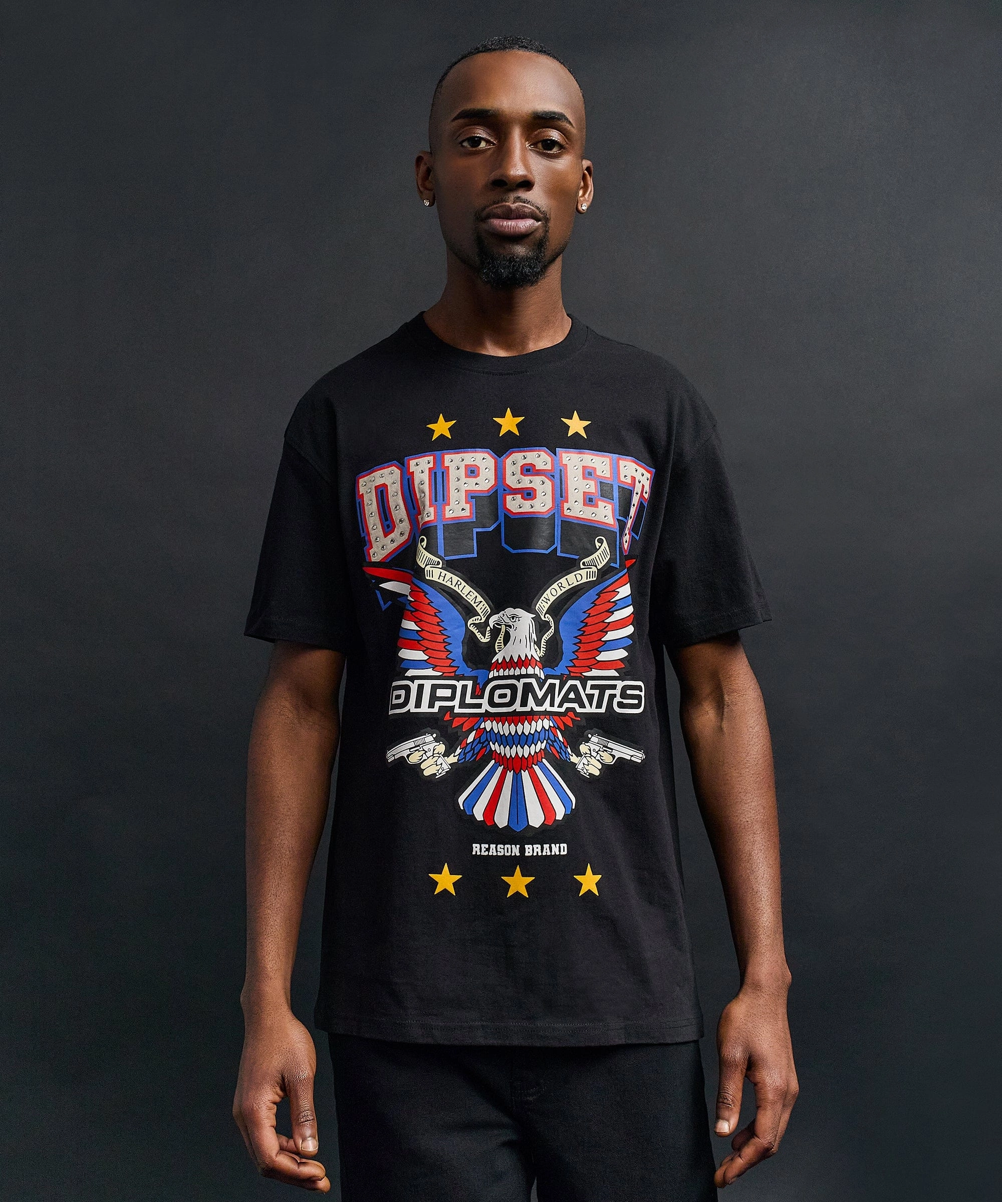 Relaxed Silhouette Eagle Members Short Sleeve Tee - Black