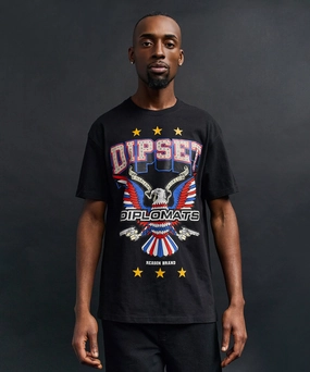 Relaxed Silhouette Eagle Members Short Sleeve Tee - Black