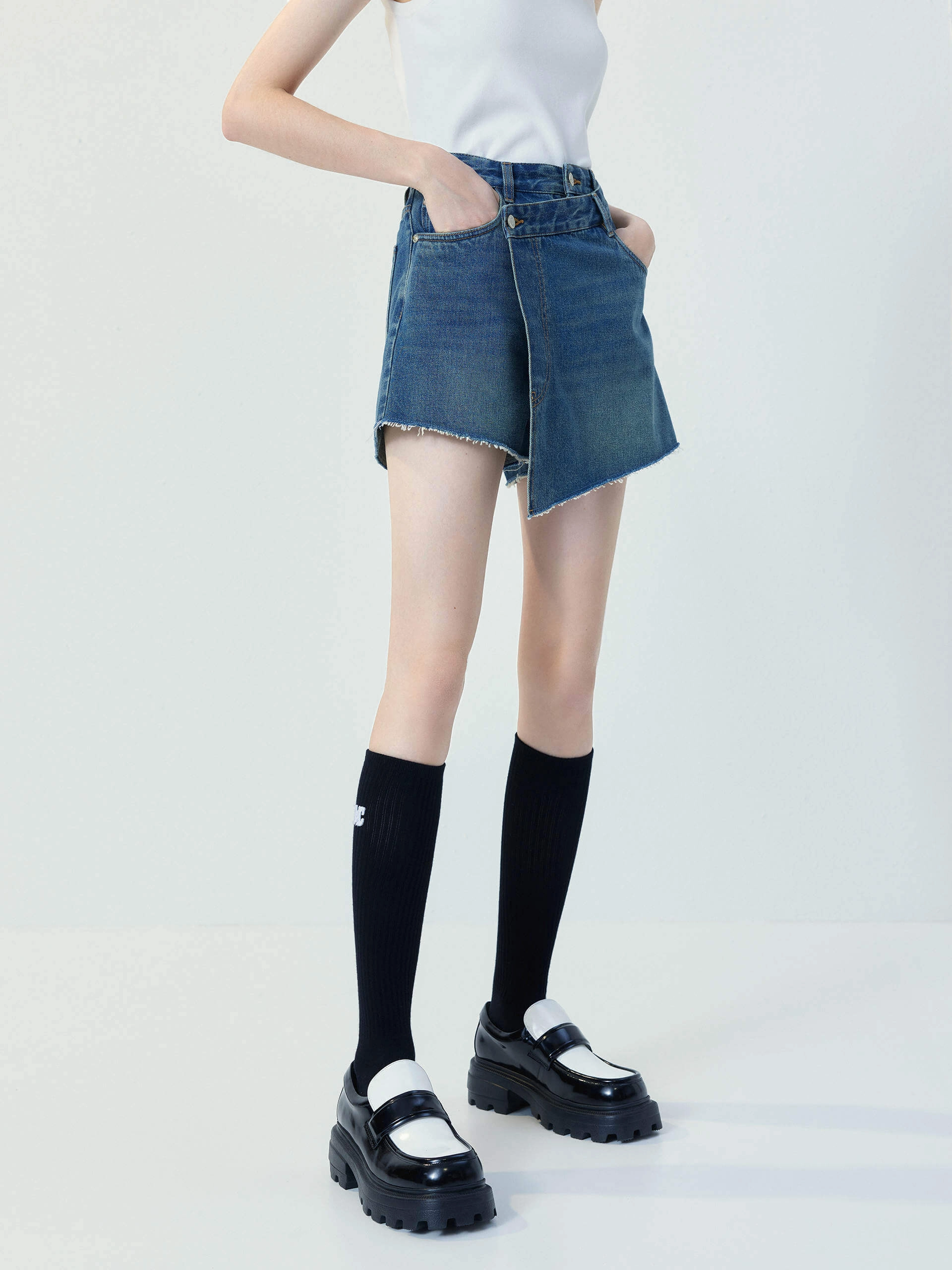 Wrap Cotton Denim Shorts High Waist Stretch EcoFriendlyDye