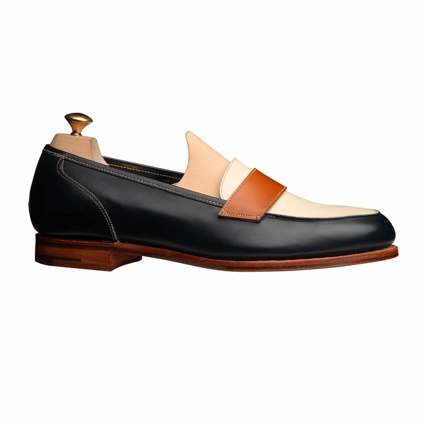 Stair Run Clare Navy, Ivory & Tan Burnished Calf