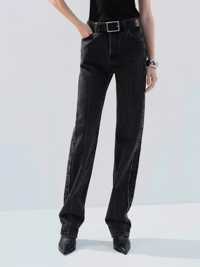 Relaxed Feel Minimal Shrinkage Fabric High Waist Black Straight Jeans