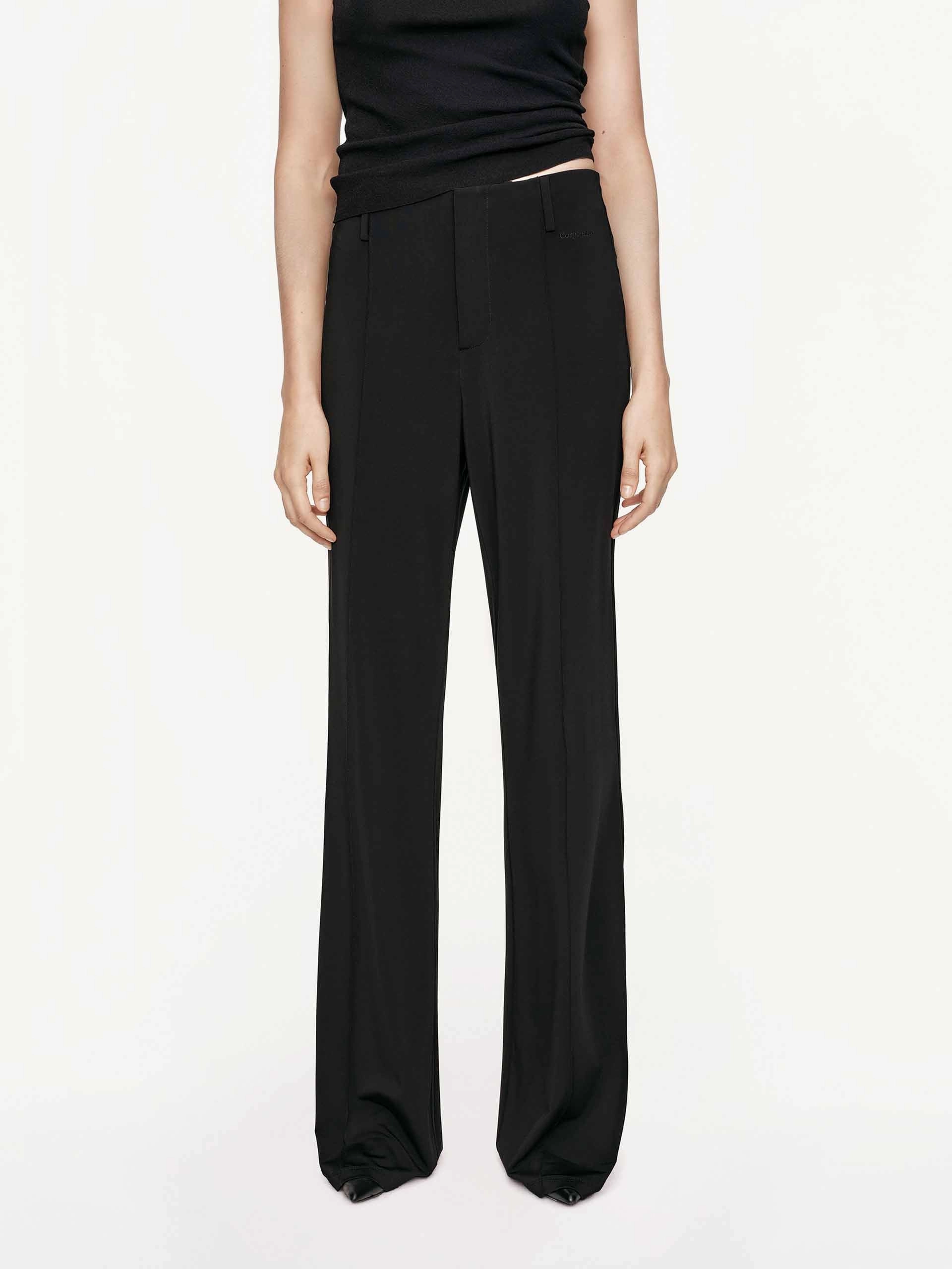 High Waist Drop Flared Pants LightweightWeave Layered Wear