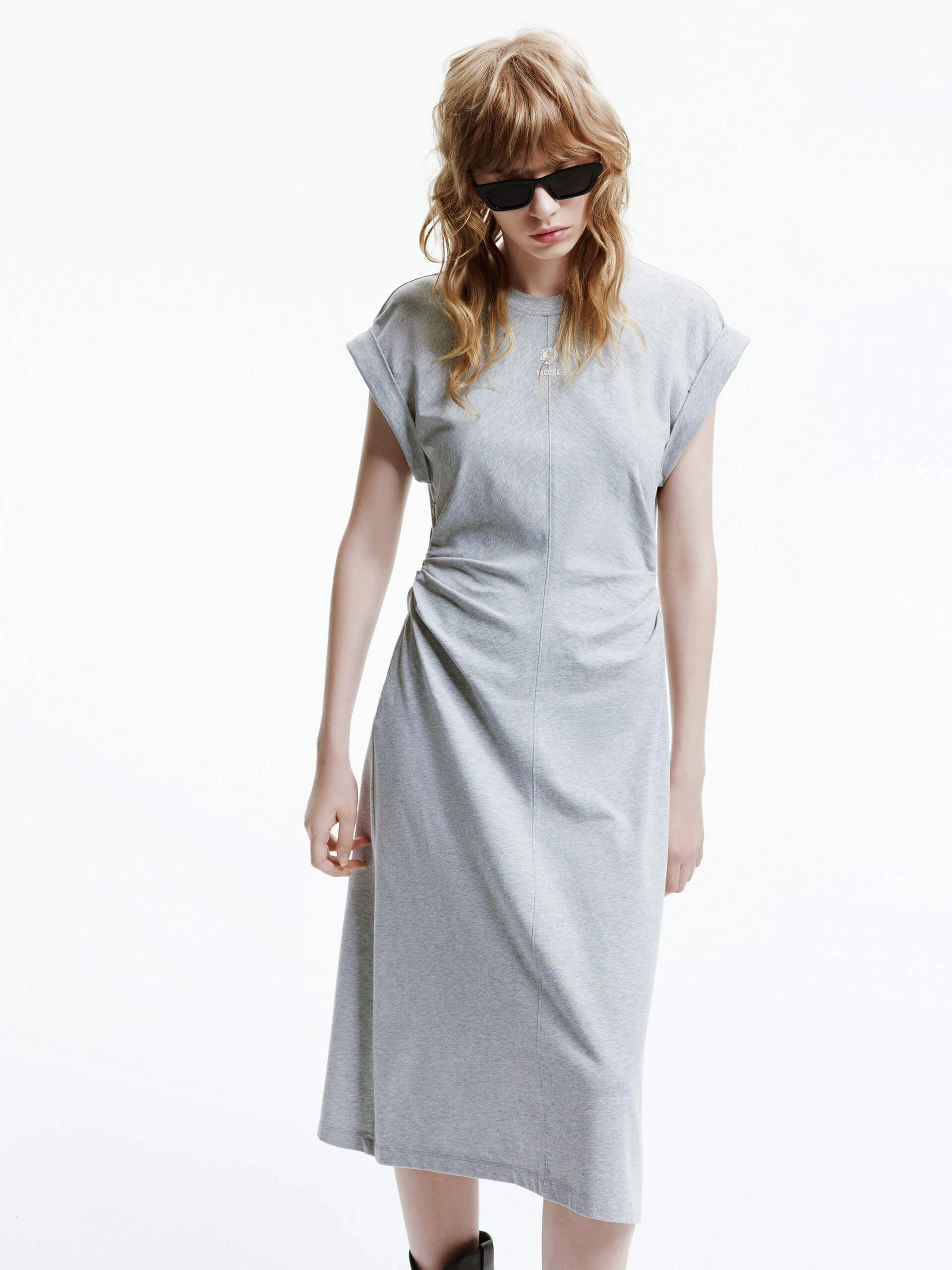 Silky Finish Side Pleated Cotton Dress
