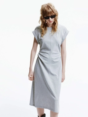 Side Pleated Cotton Dress Trendy wrap gown Comfort and Elegance