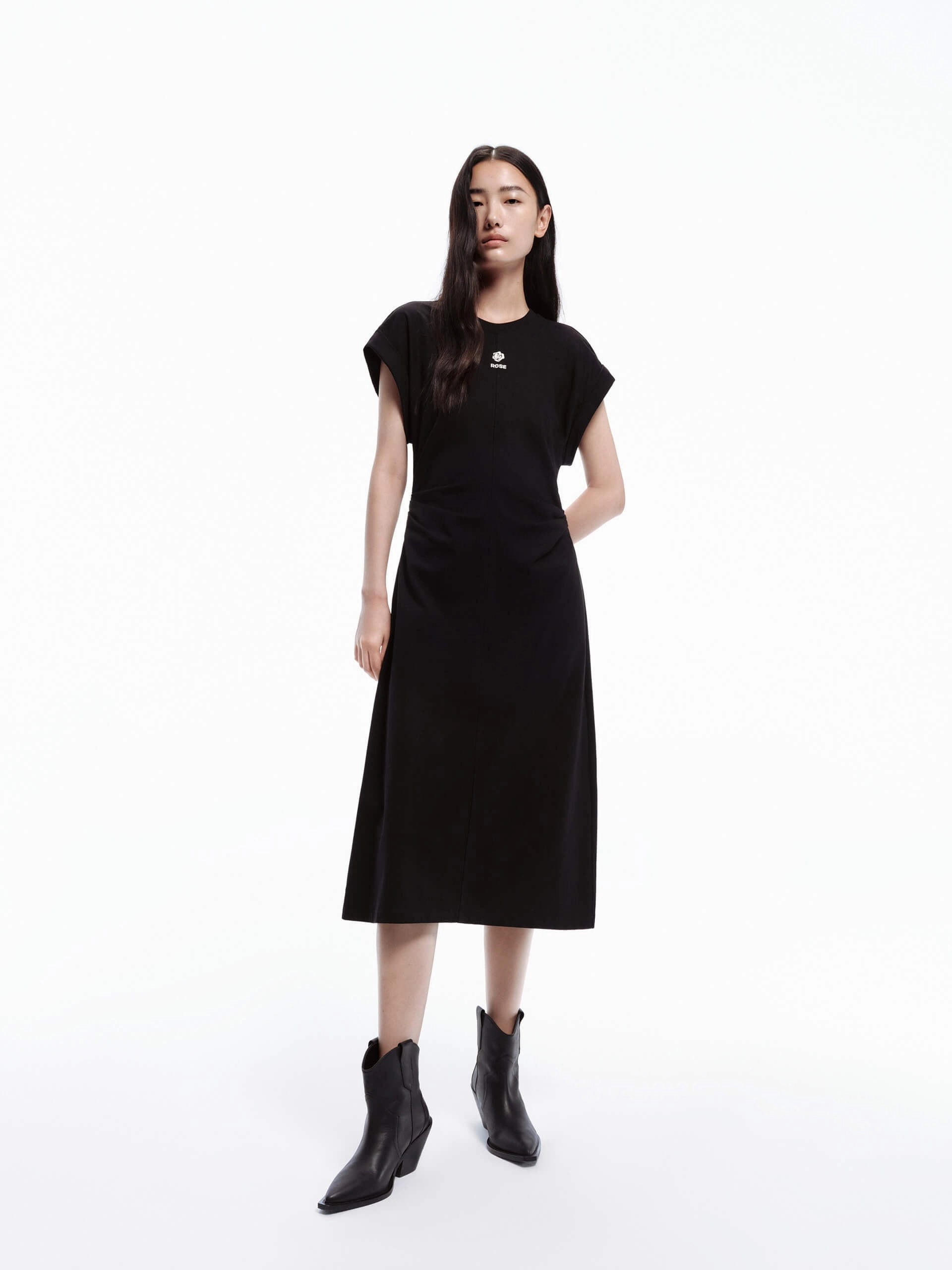 Tailored Wear ruffle trim Side Pleated Cotton Dress