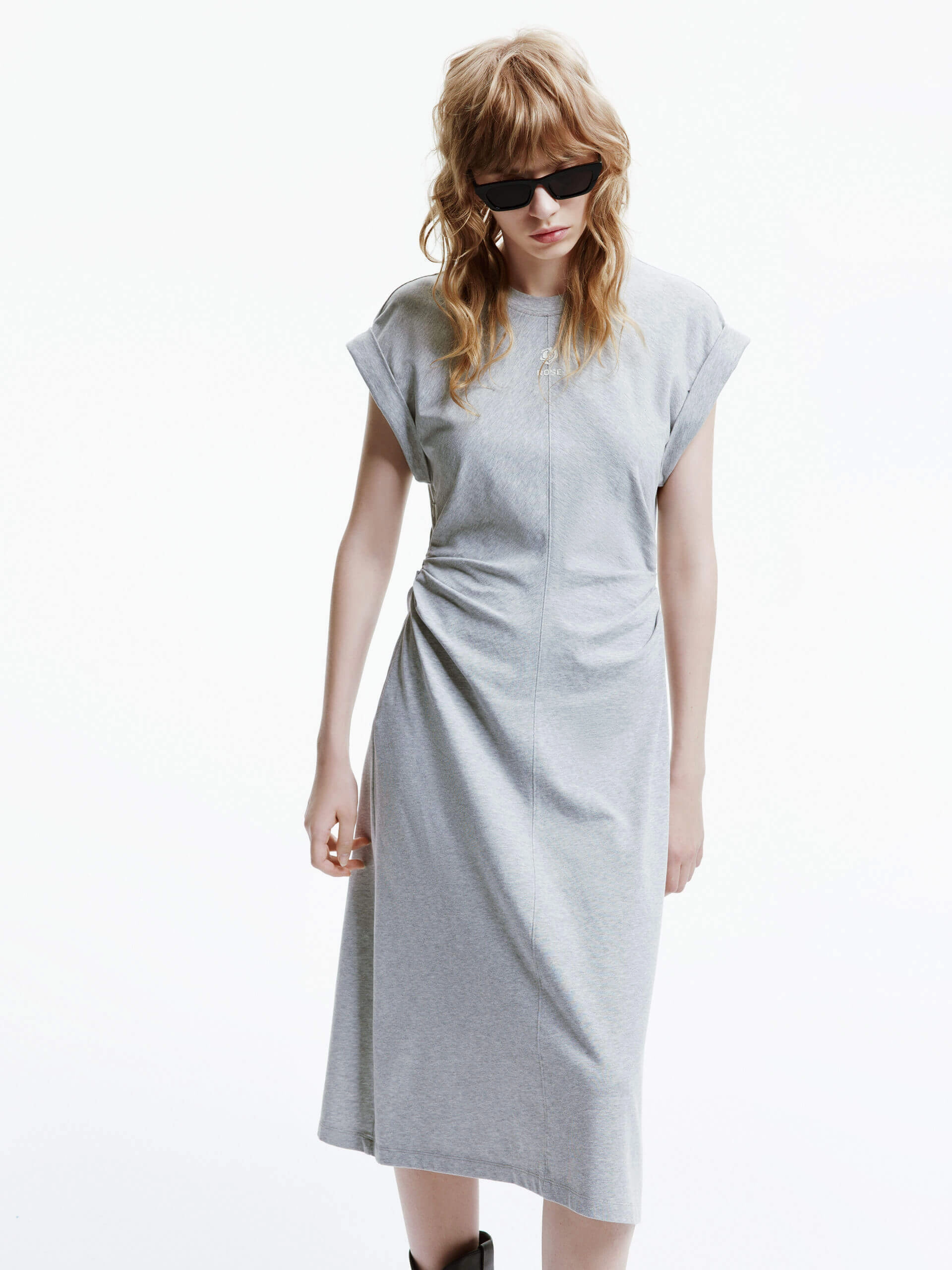 Delicate Finish Stream Cut Side Pleated Cotton Dress