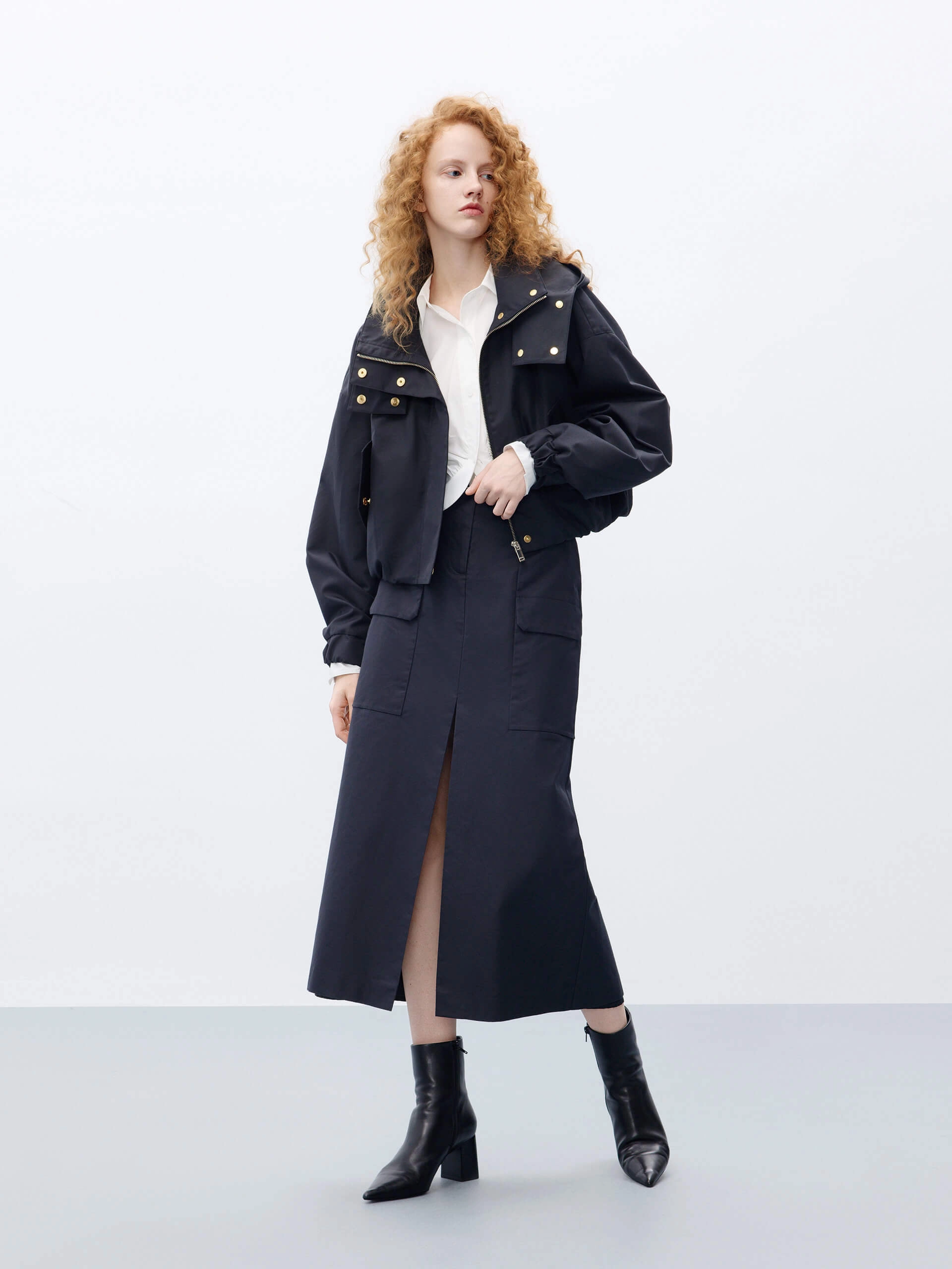 Front Slit Cargo Skirt Solid shade