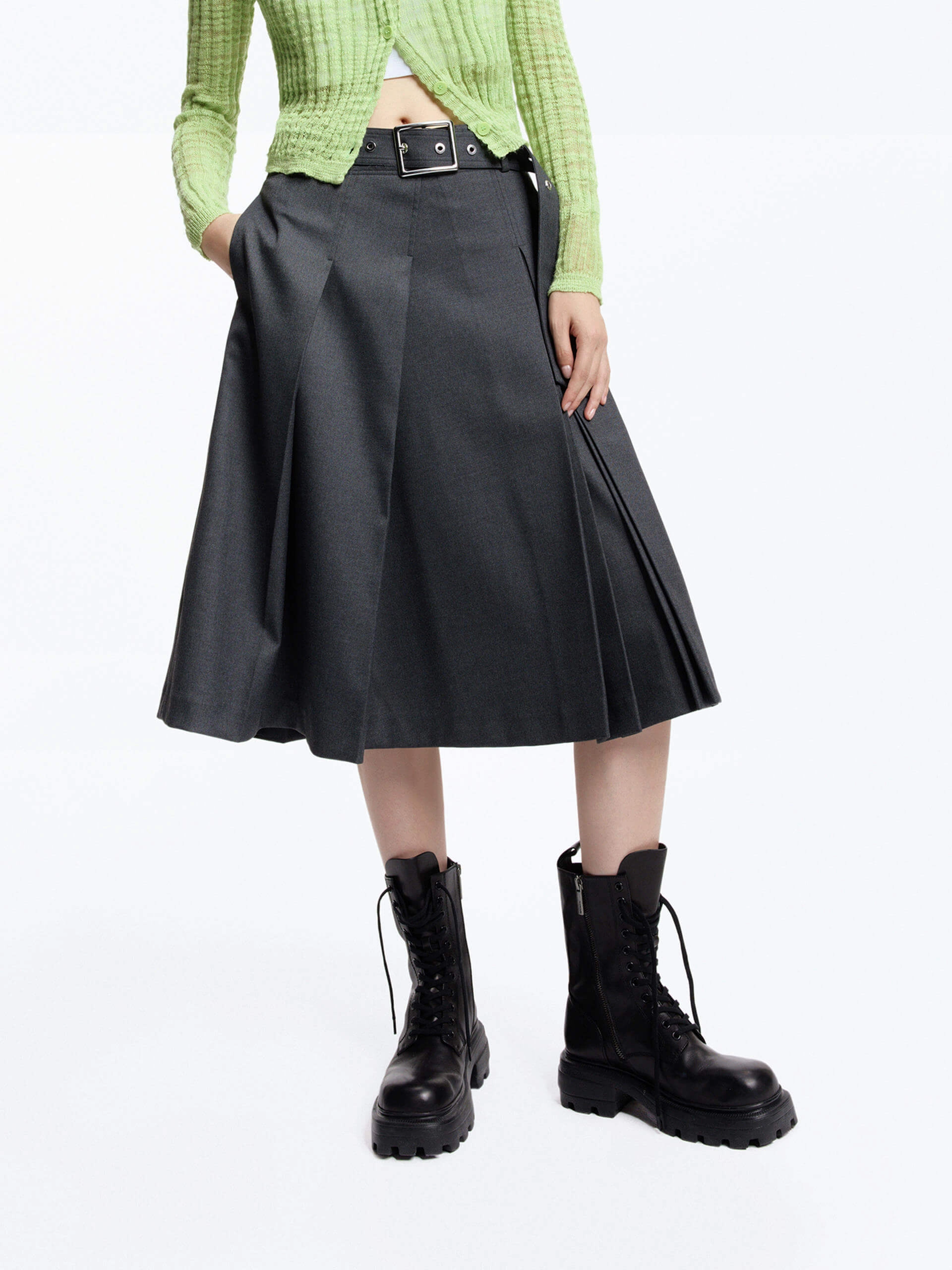 Irregular Pleated Midi Skirt Outdoor Adventure Moisture wicking