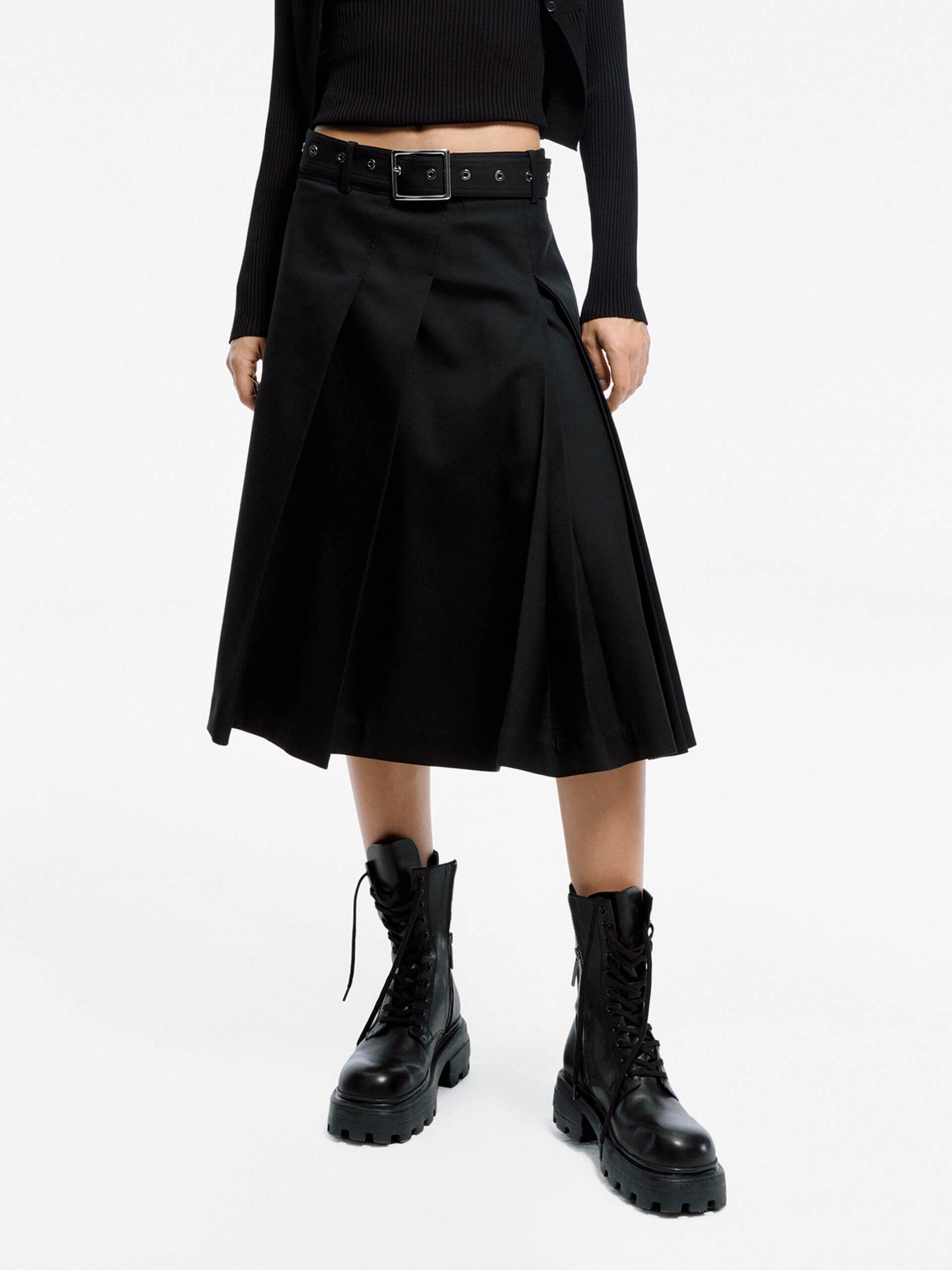 SoftLining Irregular Pleated Midi Skirt