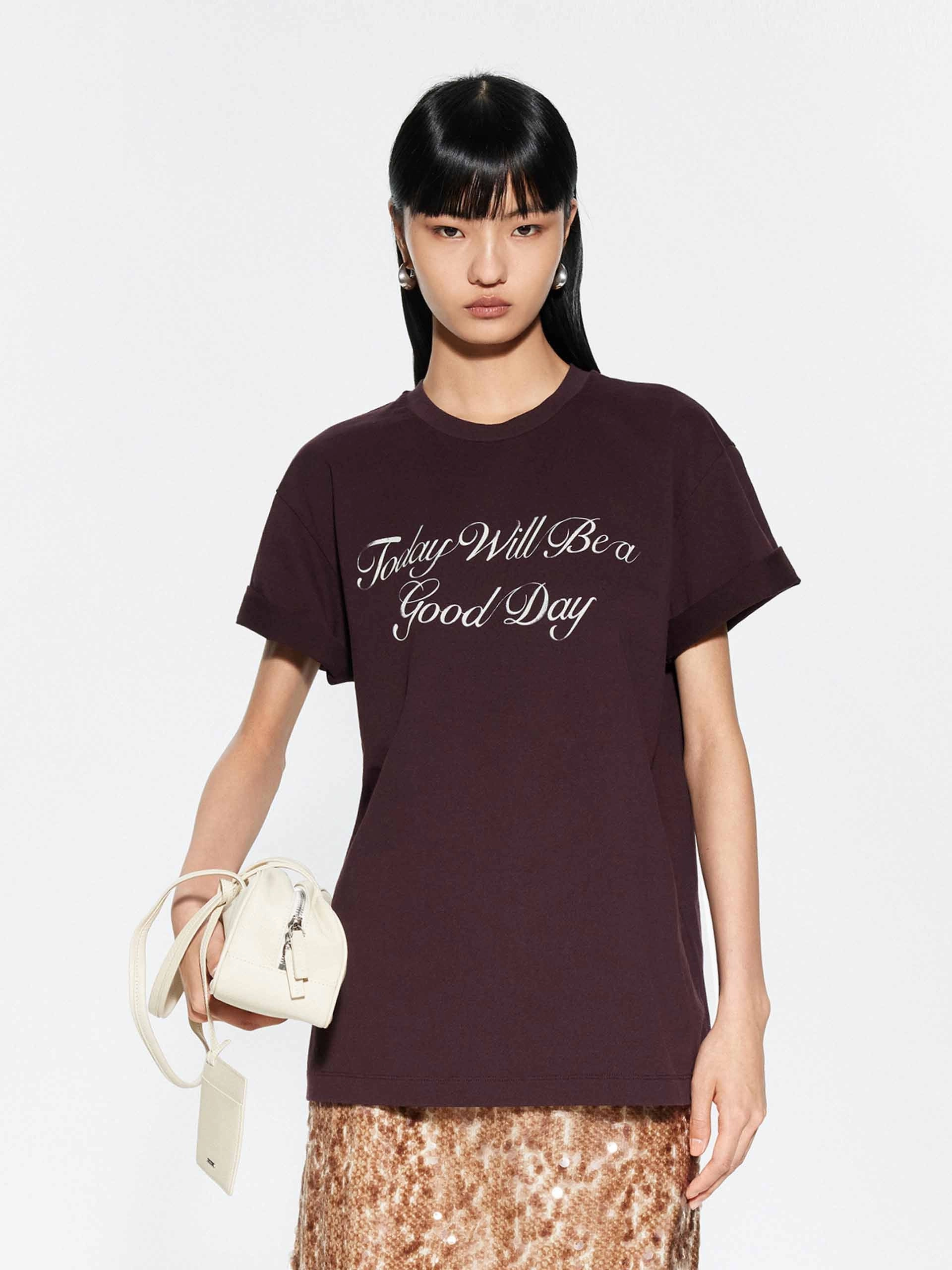 Leisure Casual Travel Outfit Letter Print Round Neck T-shirt