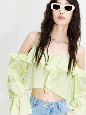 Cut Shoulder Silk Top Reinforced Shoulder