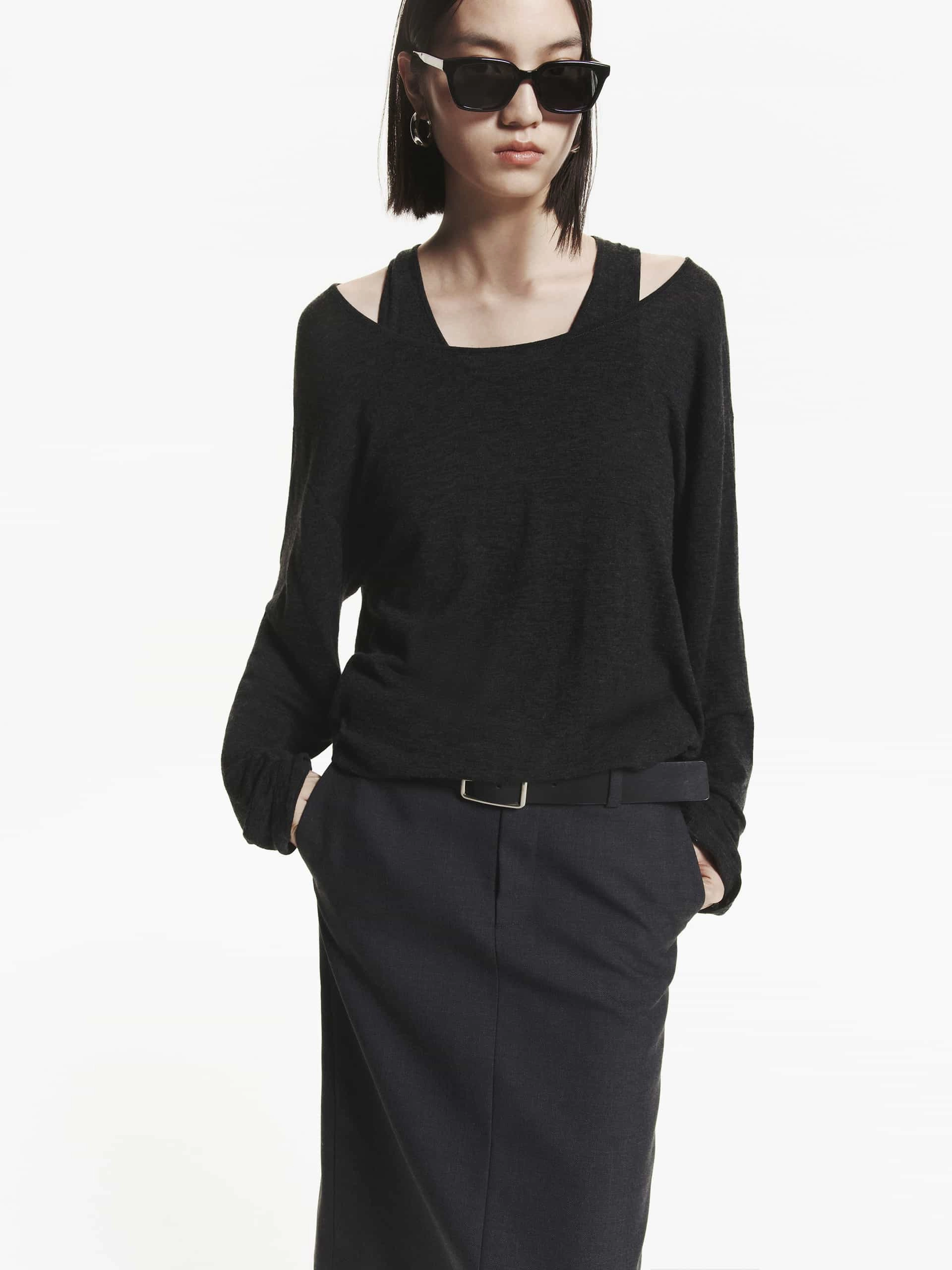 HighCollar Design Non Closure Collar Loose Wool Sweater with Tank