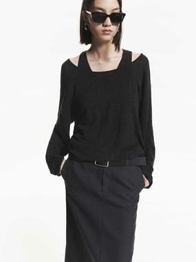 HighCollar Design Non Closure Collar Loose Wool Sweater with Tank