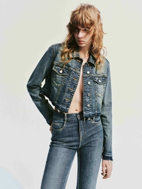 Thermal Reflective Lining Raw Hem Denim Jacket