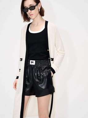 Ribbed Trim Details Ergonomic Shoulder Cut Contrast Detail Long Cardigan