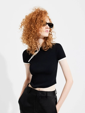 Breathable back panel Durable Hem Stitching Slanted Placket Knit Top