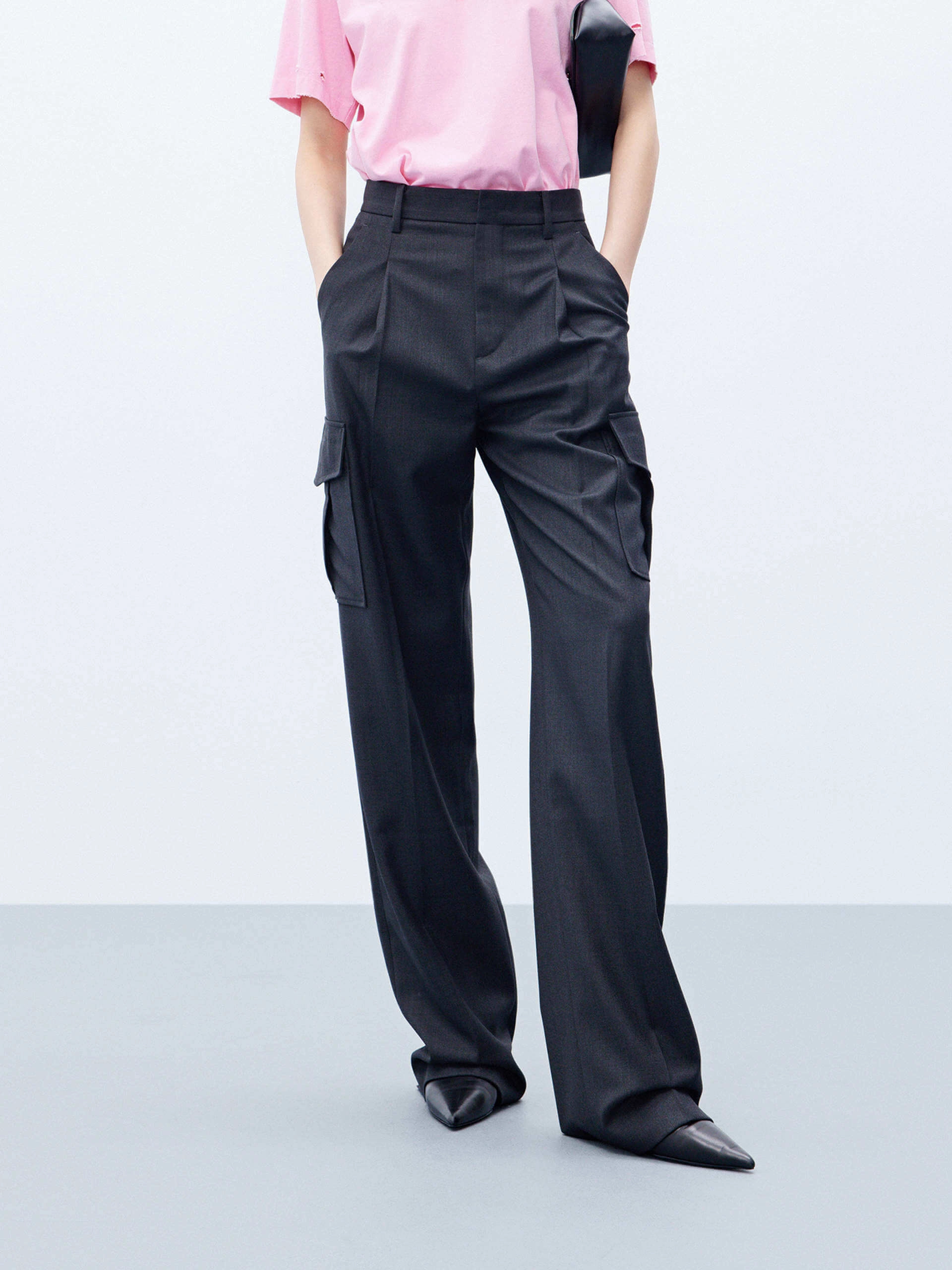 Light Reflective Details Wool Blend Cargo Pants