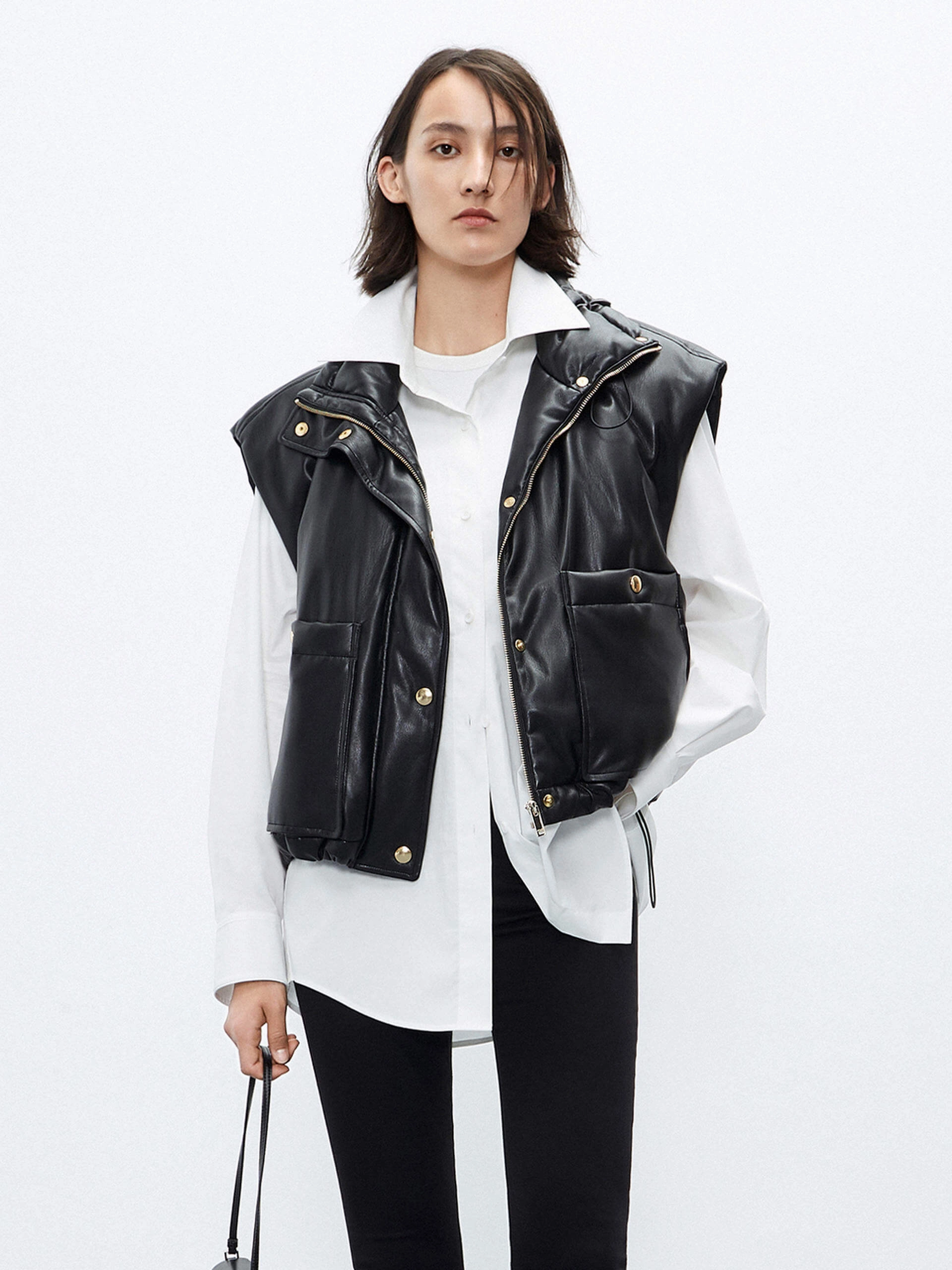 PU Leather Puffer Vest Top Guard