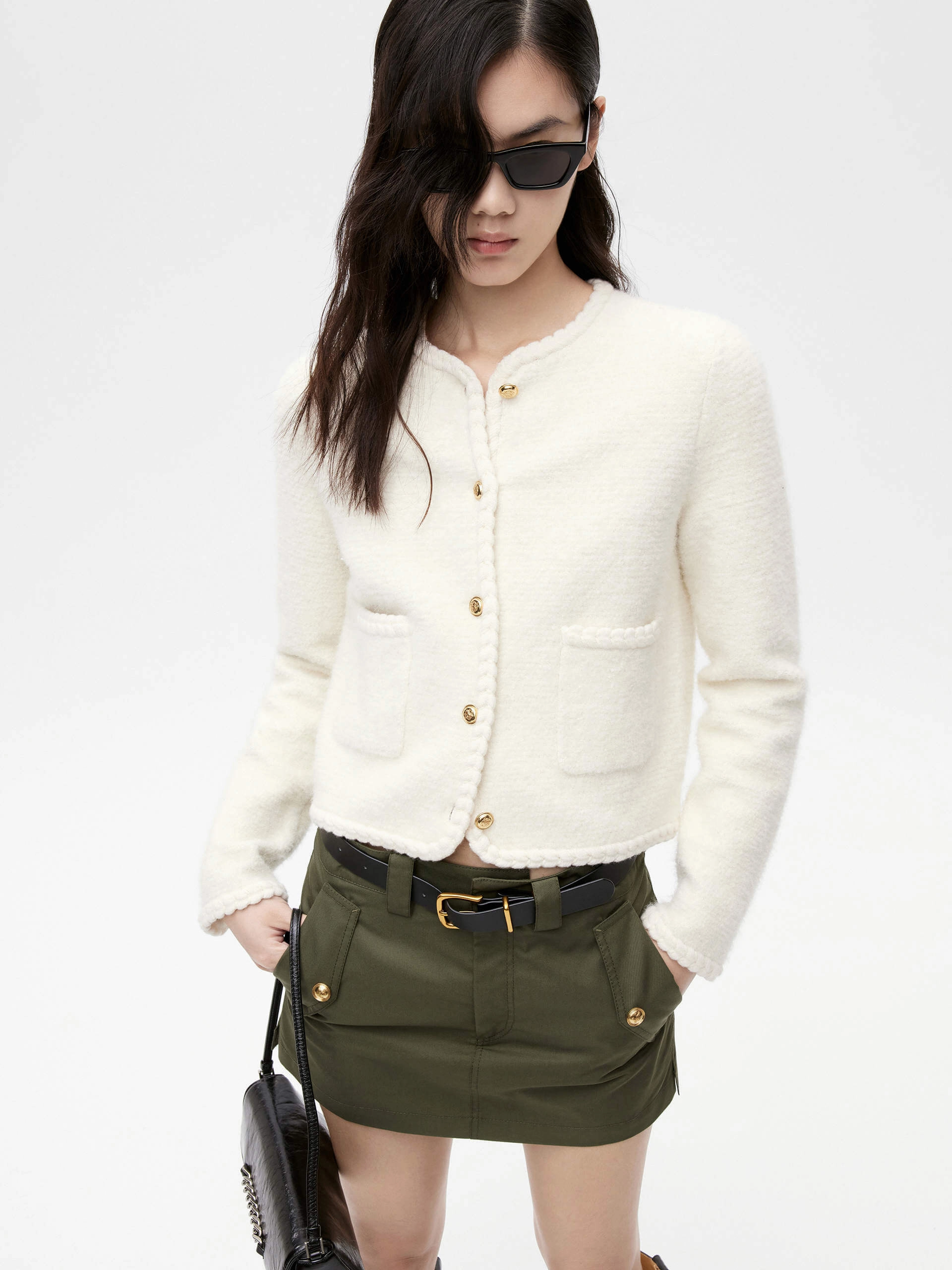 Sporty Style Elegant Cut Alpaca Blend Knit Cardigan