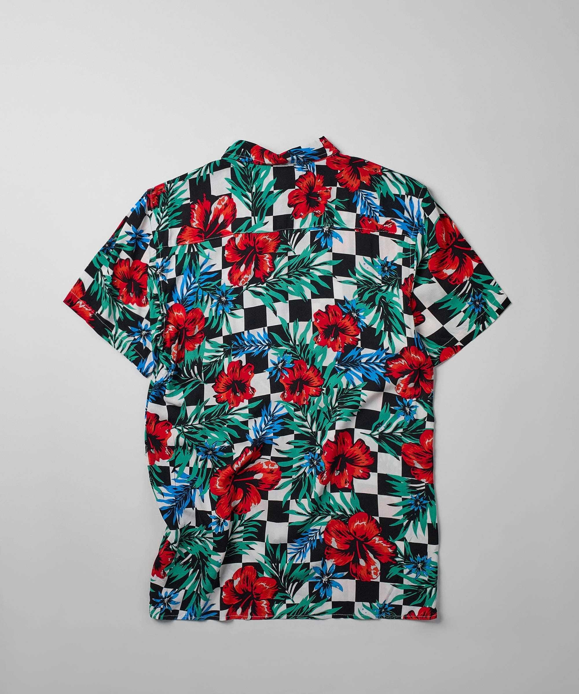 Elastic Edge Binding Floral Check Short Sleeve Shirt