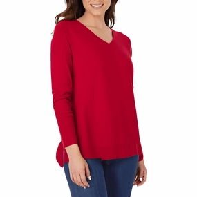 Womens Ribbed Trim  Manmade Tunic Sweater Seasonal Warmth