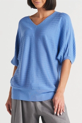 Effortless Comfort Puff Sleeve Top In Cornflower
